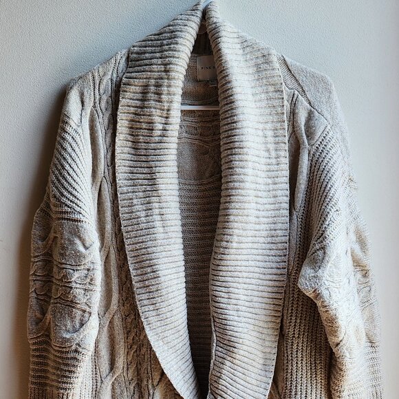 Pink Rose Beige Chunky Cable Knit Angled Open Cardigan Size XL - Picture 4 of 15